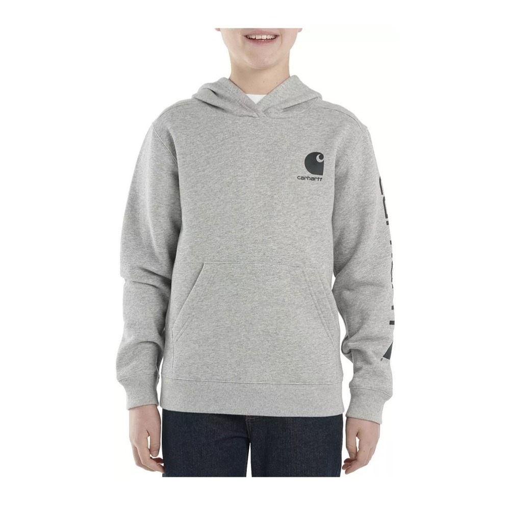 Boys Carhartt Size Small Gray Graphic Hoodie with Pouch Pocket